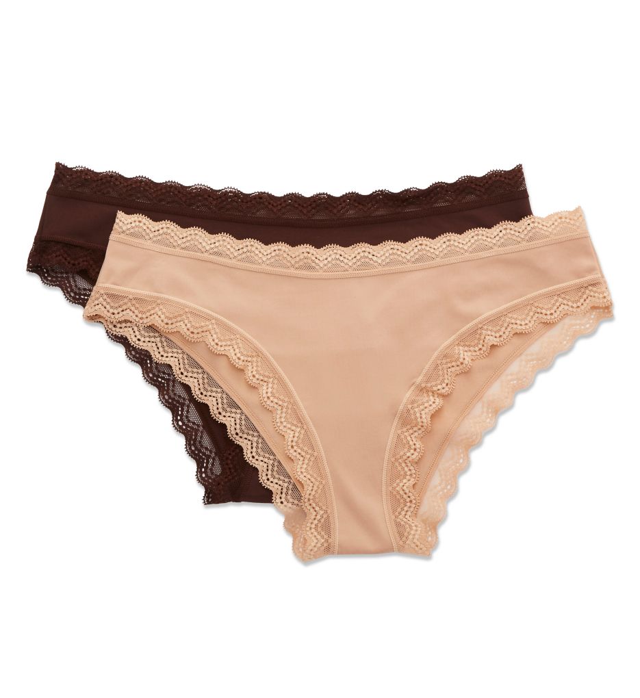 2 Pack Lace Hi-Cut Panties - Mocha/Black