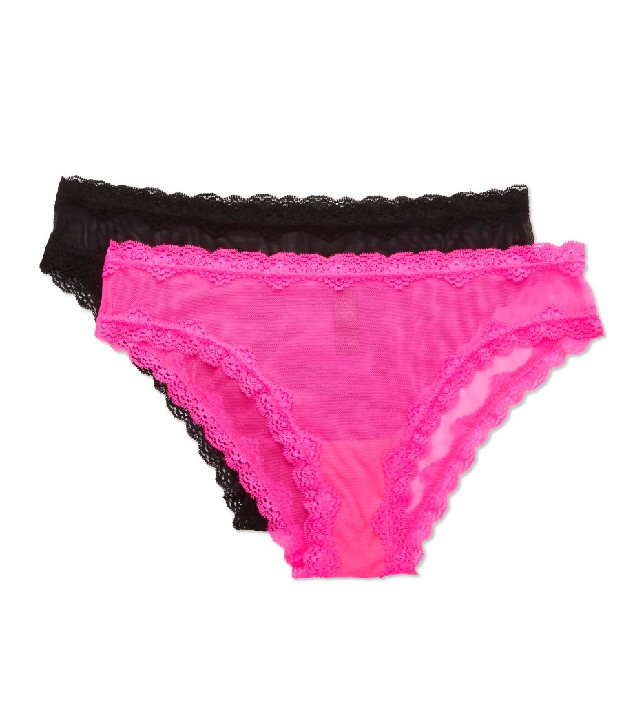 Smart and Sexy Women's Lace Trim Cheeky Panty - 2 Pack in Pink/Black | Size 7 | HerRoom.com