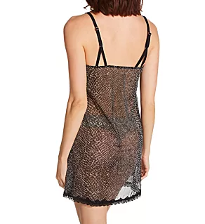 Mesh and Lace Trim Chemise Serpentie S