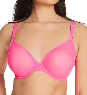 Sheer Mesh Demi Underwire Bra Electric Pink 32DD
