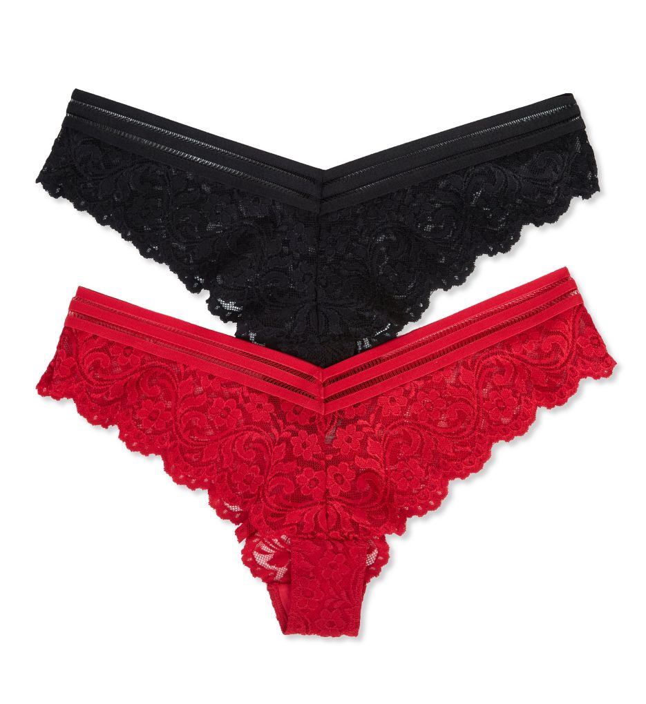 Smart and Sexy Women's Signature Lace Brazilian Panty - 2 Pack in No No Red/Black Hue | Size 9 | HerRoom.com