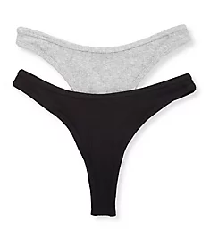 Dip Front Thong - 2 Pack Light Grey Heather/Blk S
