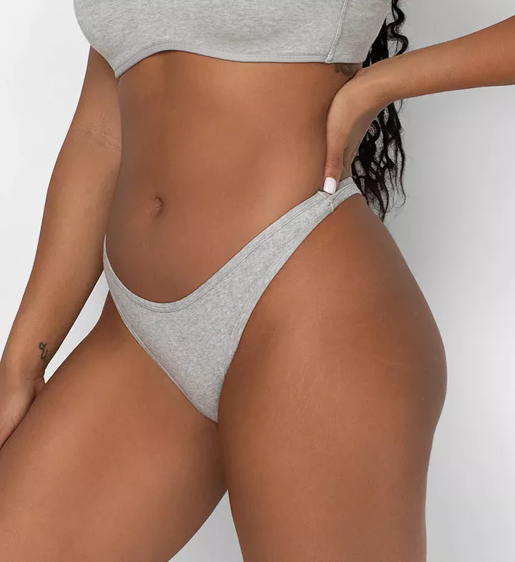 Dip Front Thong - 2 Pack Light Grey Heather/Blk S