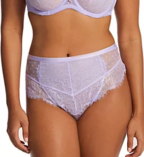 Mesh and Lace High Waist Thong Lilac Iris M