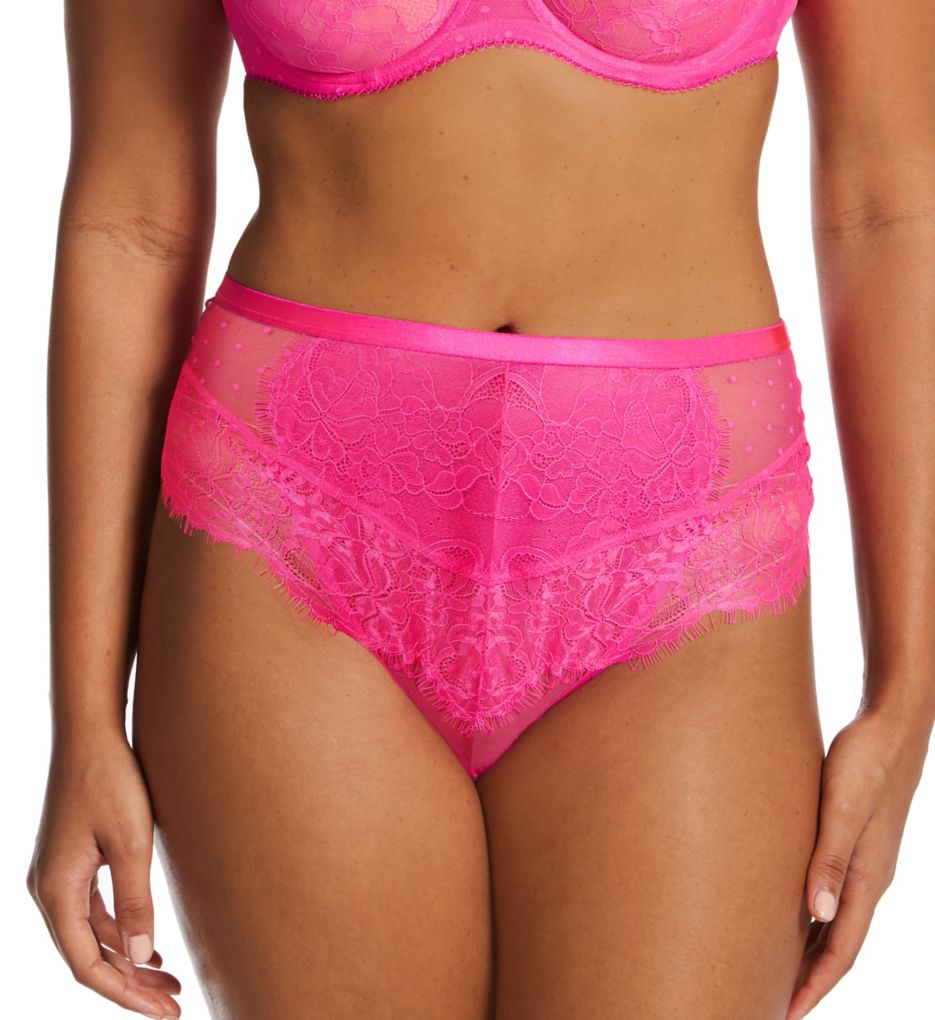 Smart and Sexy Women's Mesh and Lace High Waist Thong Panty in M Pink | Plus Size Medium | HerRoom.com