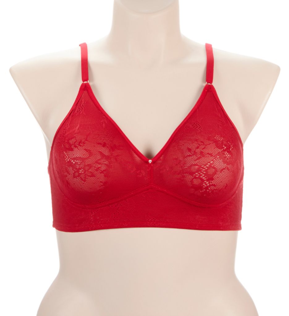 Smart and Sexy Stretch Lace Triangle Wireless Bralette No No Red L  - Image 1