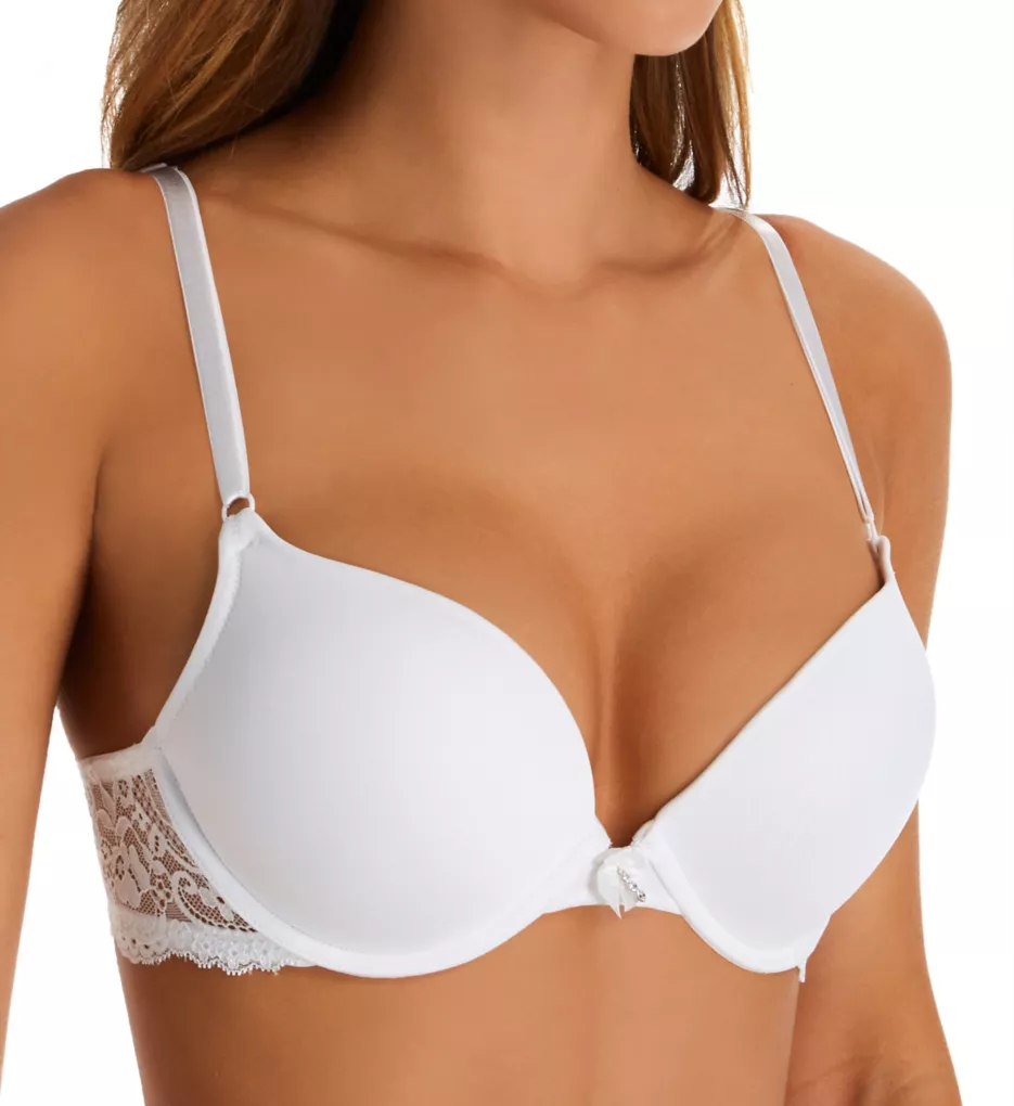 Add 2 Cup Sizes Push Up Bra White w/ Lace Wings 34B