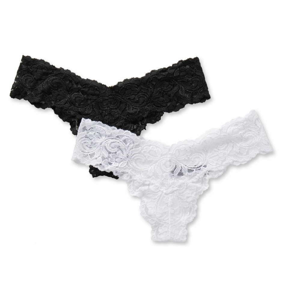 Smart and Sexy Women's Signature Lace Thong Panty - 2 Pack in Black/White | Size 5 | HerRoom.com