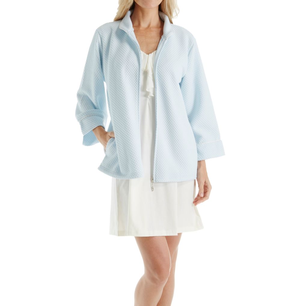 Mandarin Collar Waffle Zip Bed Jacket-cs3