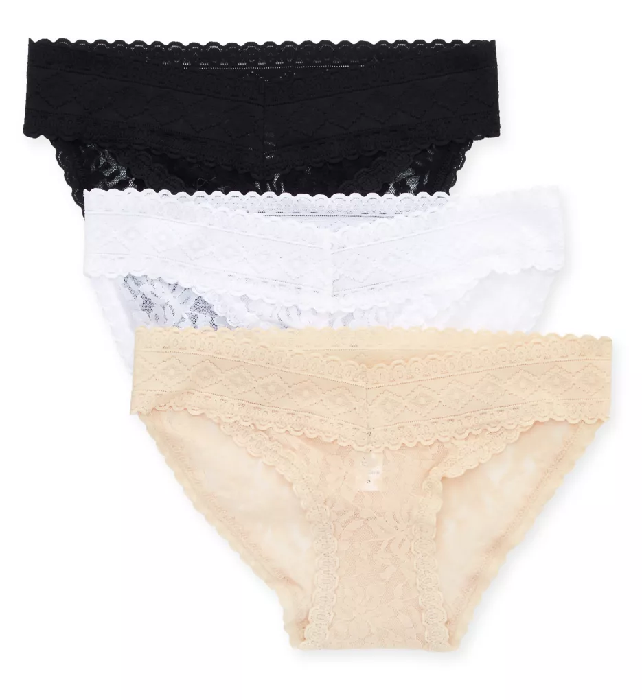 Low Rise 4 Way Stretch Lace Bikini Panty - 3 Pack Black/White/Nude S