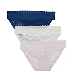 Low Rise 4 Way Stretch Lace Bikini Panty - 3 Pack Navy/Lavender/Grey M