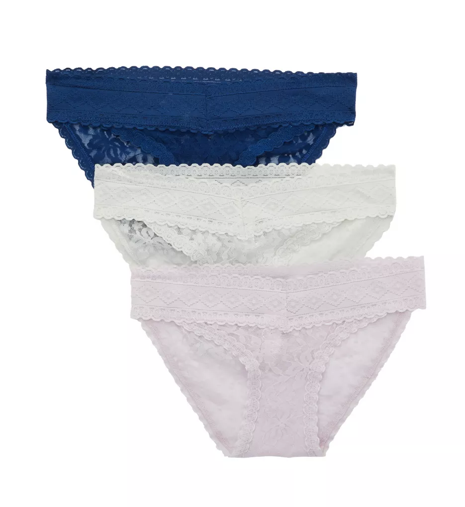 Low Rise 4 Way Stretch Lace Bikini Panty - 3 Pack Navy/Lavender/Grey M