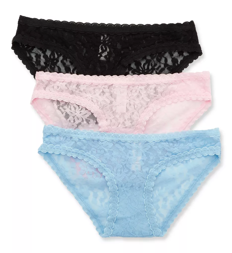 4 Way Stretch Lace Bikini Panty - 3 Pack Black/Cherry/AiryBlue S