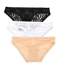 4 Way Stretch Lace Bikini Panty - 3 Pack Black/White/Nude S