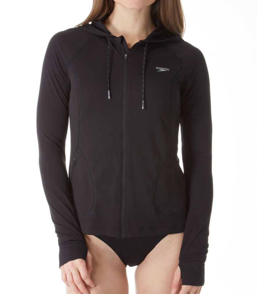 Full Zip Long Sleeve Hoodie Swim Coverup-fs