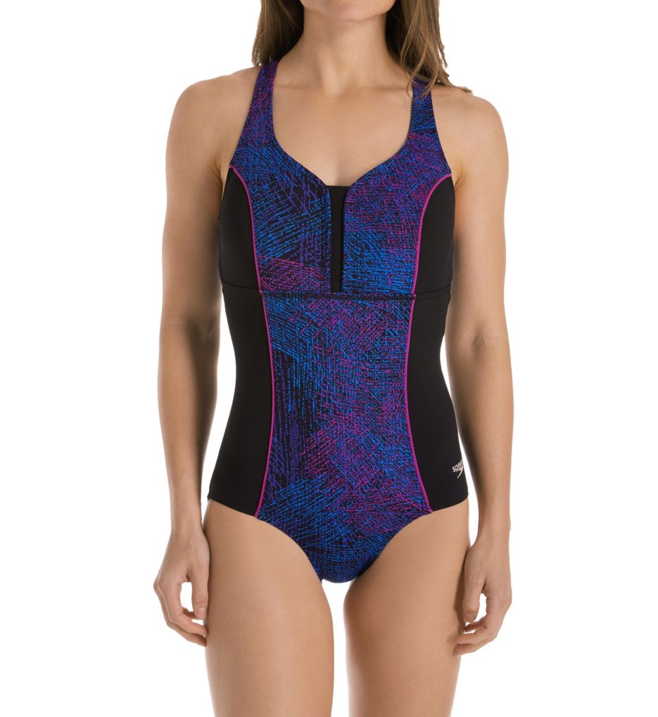 Endurance Lite Print Touchback One Piece Swimsuit-fs