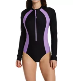 Active Zip Front Long Sleeve Swim Paddle Suit Black 8