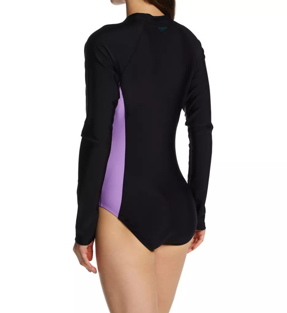 Active Zip Front Long Sleeve Swim Paddle Suit Black 8