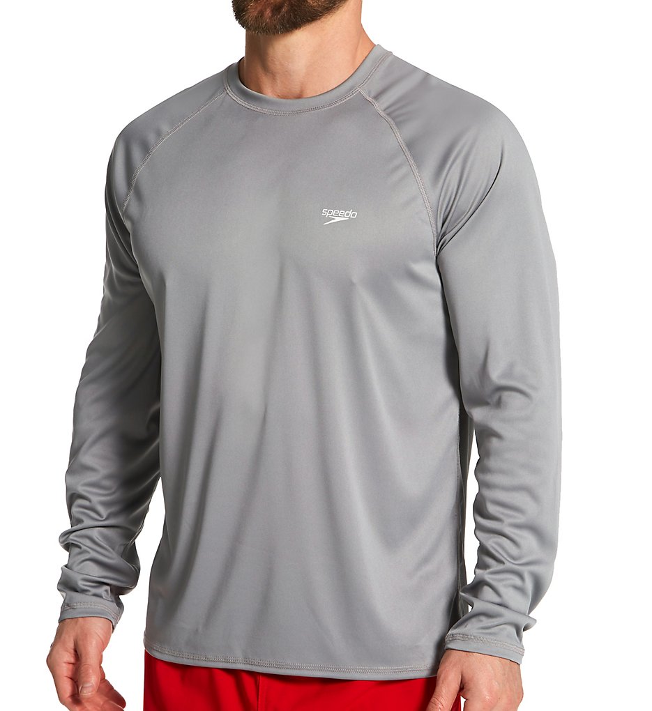 Men's Speedo 7748221 Easy Regular Fit Long Sleeve Swim Shirt (Monument 2XL)