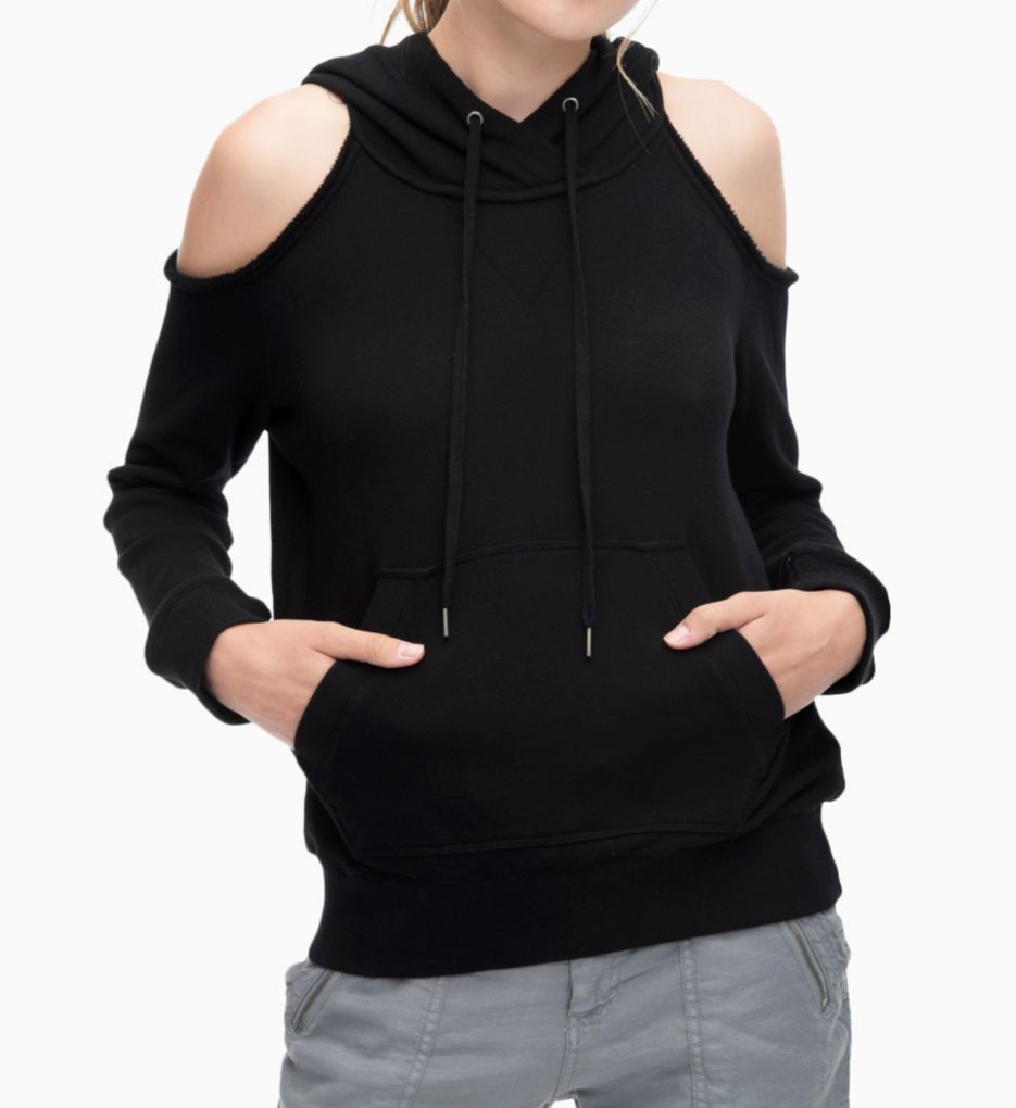 Soft Cotton Cold Shoulder Hoodie-fs