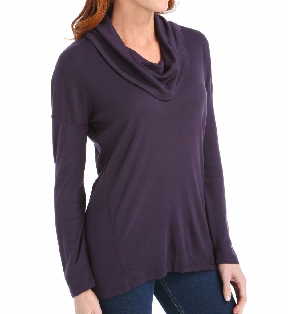 1X1 Cowl Neck Long Sleeve Seamed Tee-gs