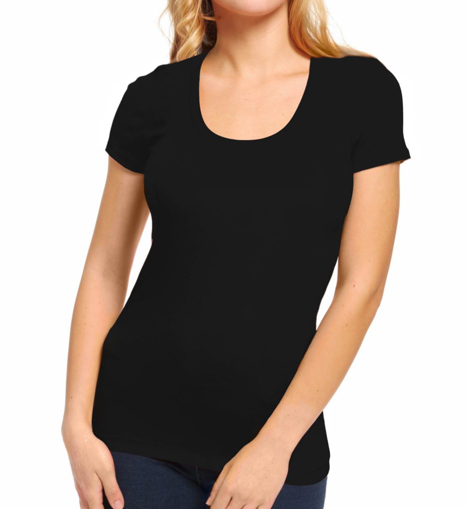 Jersey 1x1 Ribbed Short Sleeve Scoop Neck Tee-fs
