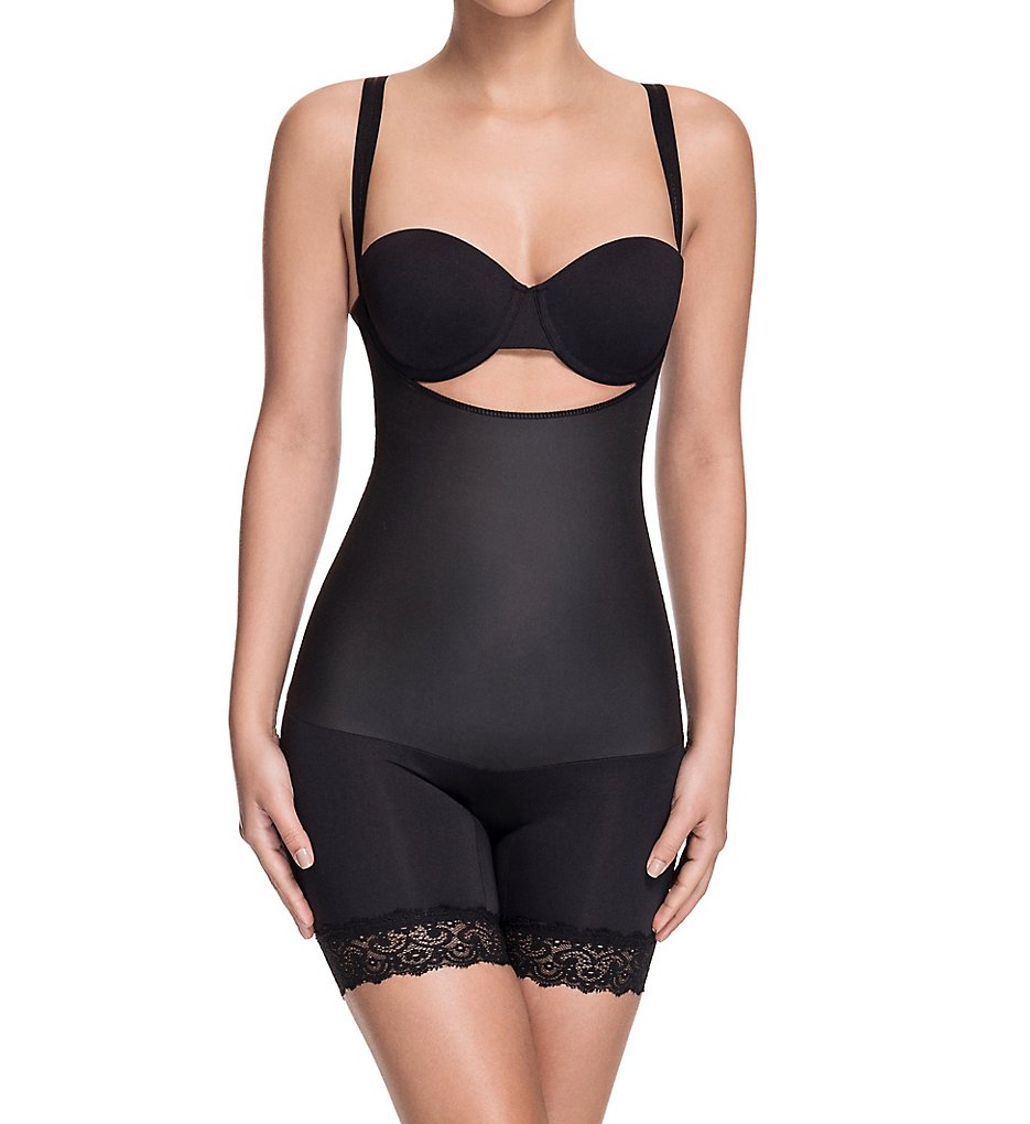 Squeem - Squeem 26AA Sensual Secret Open Bust Thigh Shaping Bodysuit (Endless Black L)