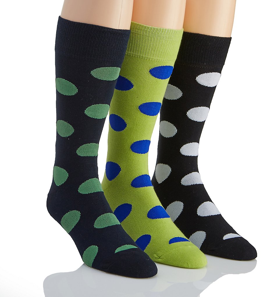 Stacy Adams S740HR-G Fun Dots Combed Cotton Socks - 3 Pack (Lime/Black/Navy)