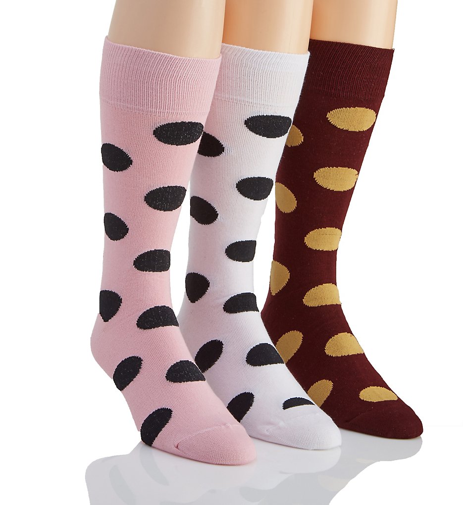 Stacy Adams S740HR-G Fun Dots Combed Cotton Socks - 3 Pack (Pink/White/Wine)