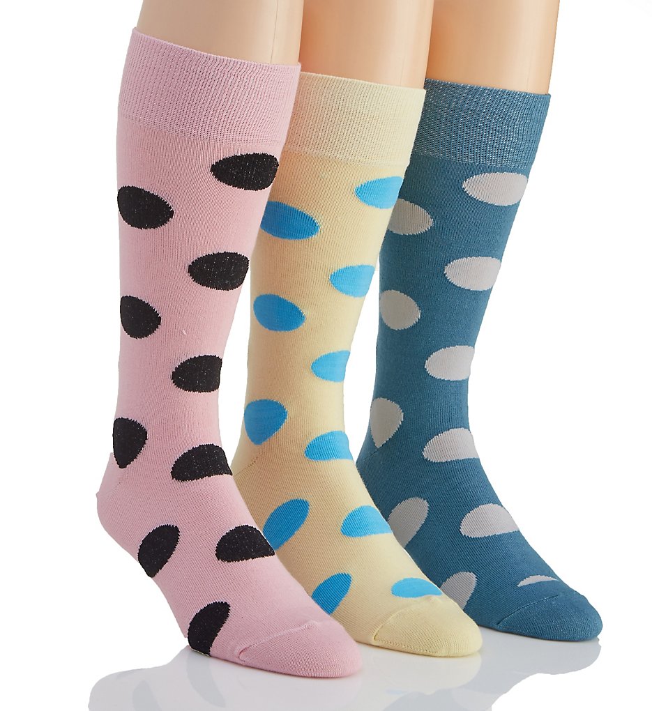 Stacy Adams S740HR-G Fun Dots Combed Cotton Socks - 3 Pack (Yellow; Pink; Blue)