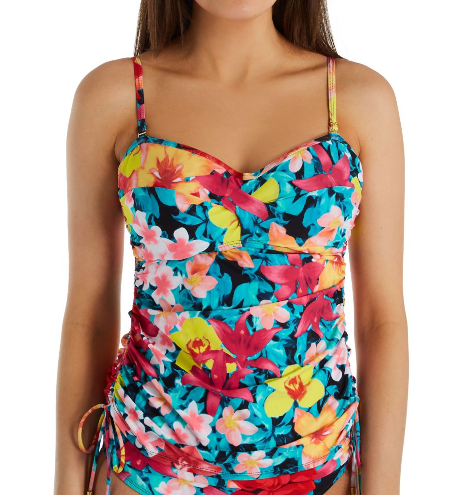 Native Blooms Shirred Underwire Tankini Swim Top-fs