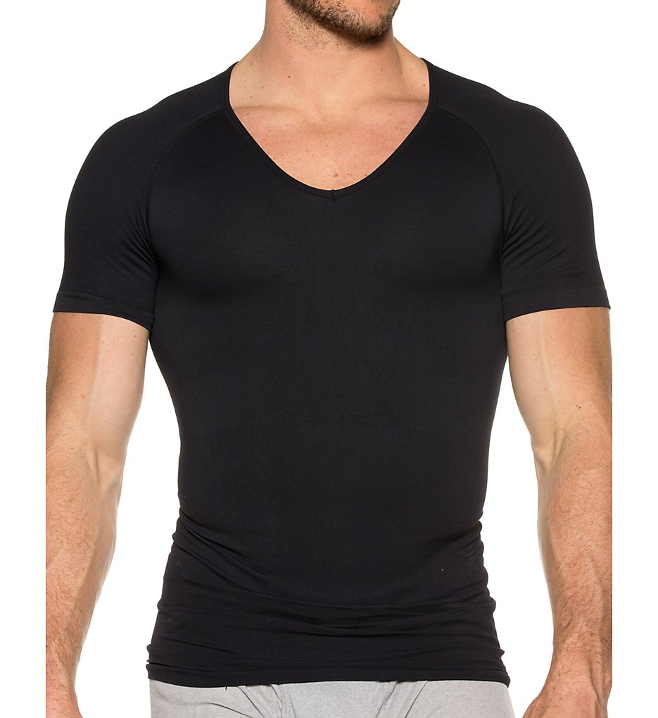 Svelte 7106 Shapewear 360 Stretch Compression V-Neck Tee (Black)