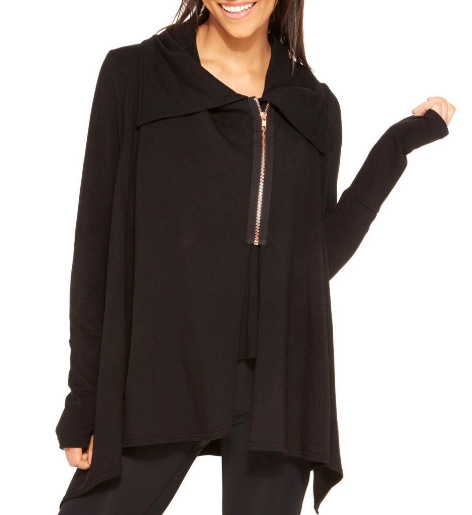 Black Zip Up Drape Jacket-fs