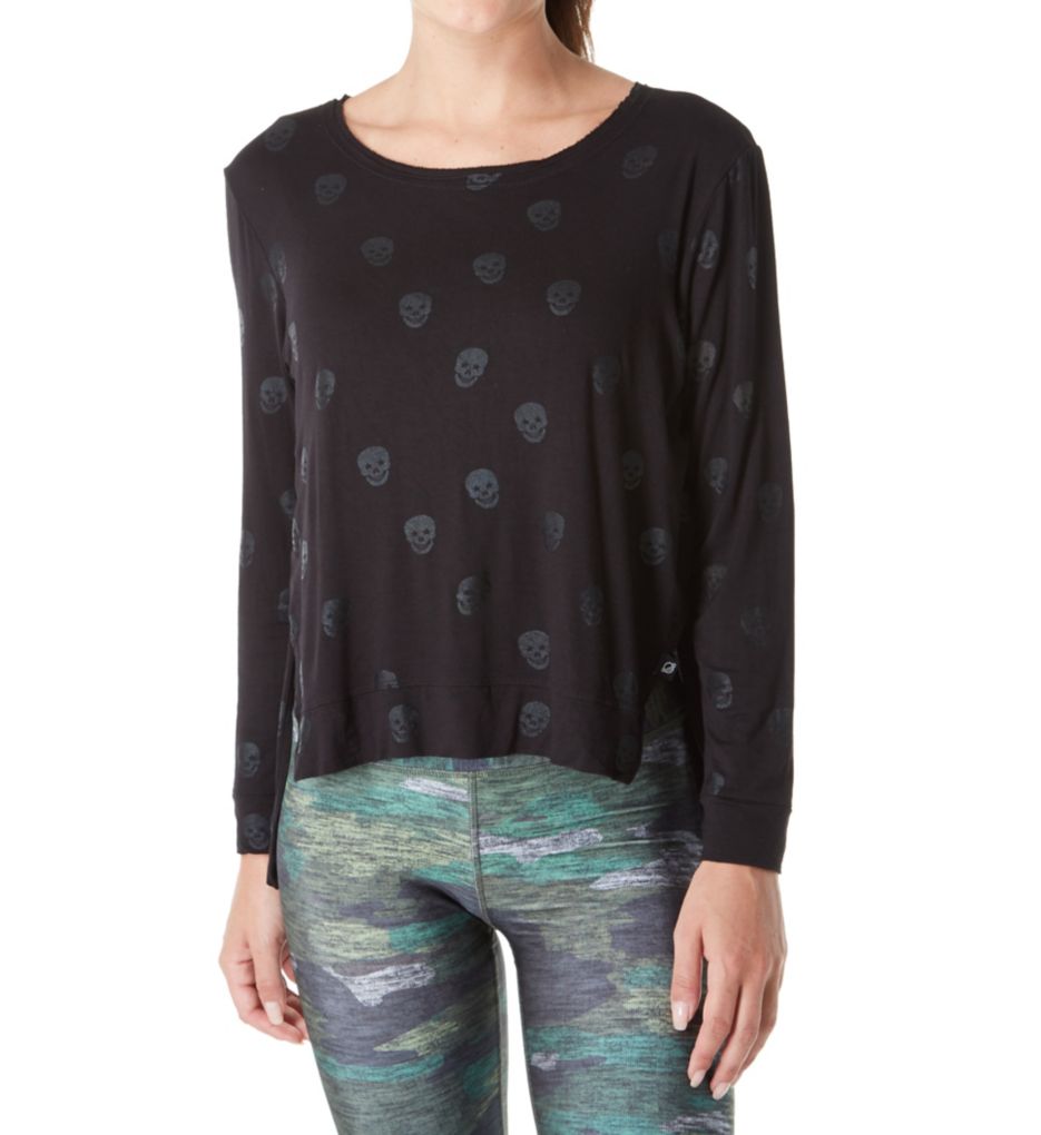 Foil Printed Open Side Long Sleeve Top-fs