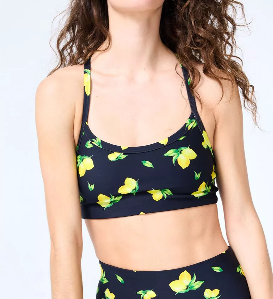 Duo Knit Scoop Neck Y-Back Low Impact Bralette Black Lemon Spritz M