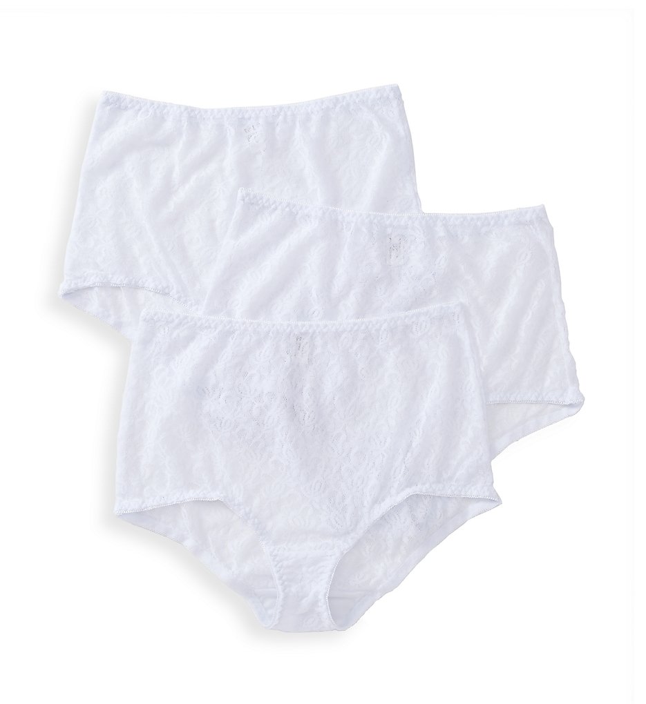 Teri >> Teri 308 Basic Lace Full Cut Brief Panties - 3 Pack (White 8-10)