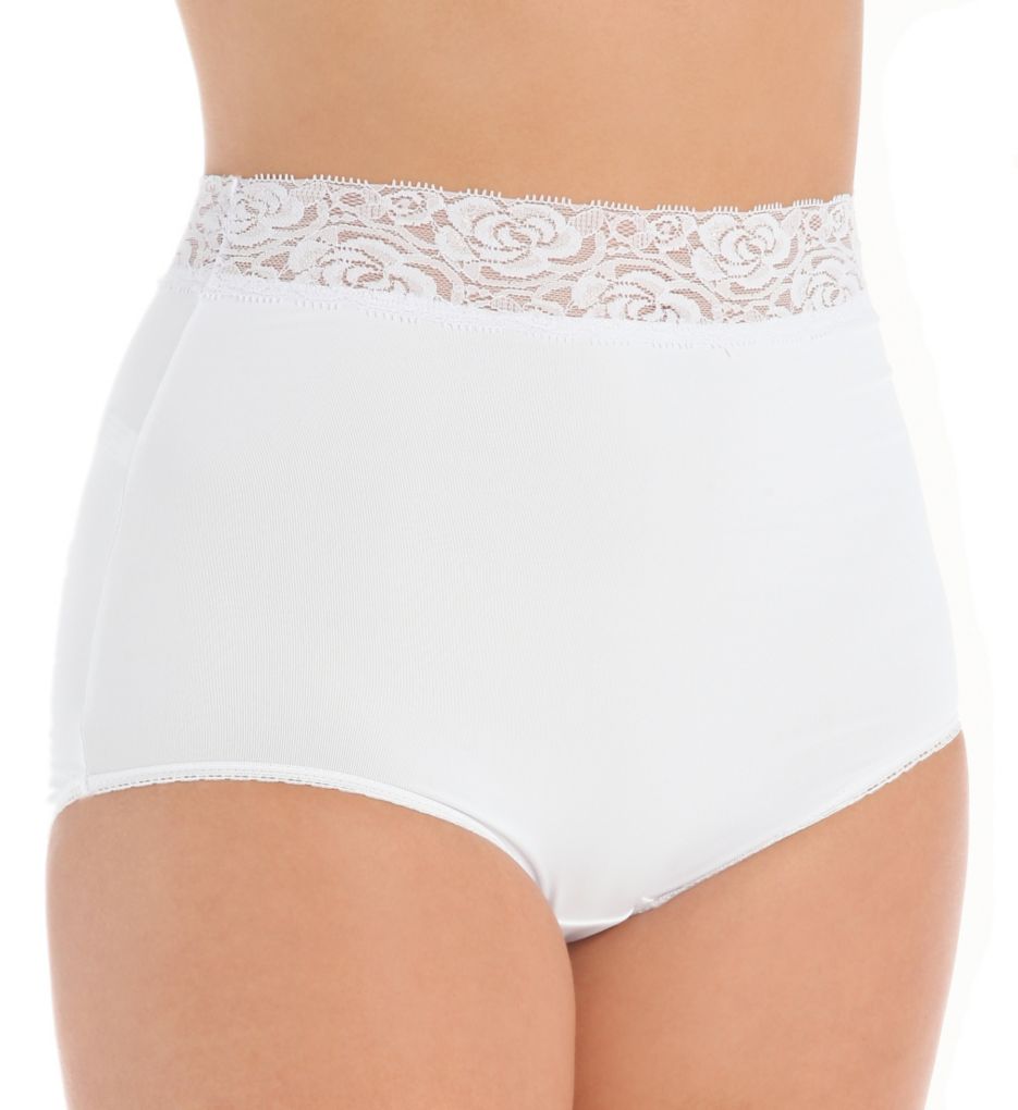 Teri Women's Grace Lace Trim Microfiber Brief Panty in White | Plus Size 12 | HerRoom.com