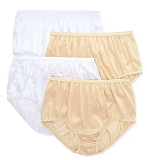 Plus Full Cut Nylon Brief Panty - 4 Pack White/Beige 14