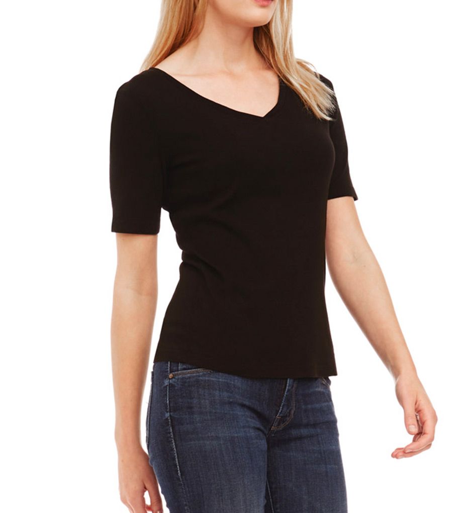 Cotton Knit Elbow Sleeve V-Neck Tee-acs