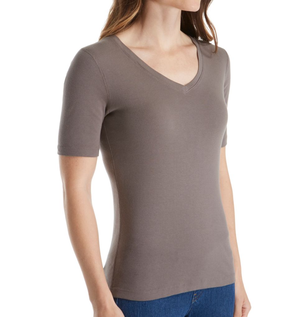 Three Dots AA1037 Cotton Knit Elbow Sleeve VNeck Tee eBay