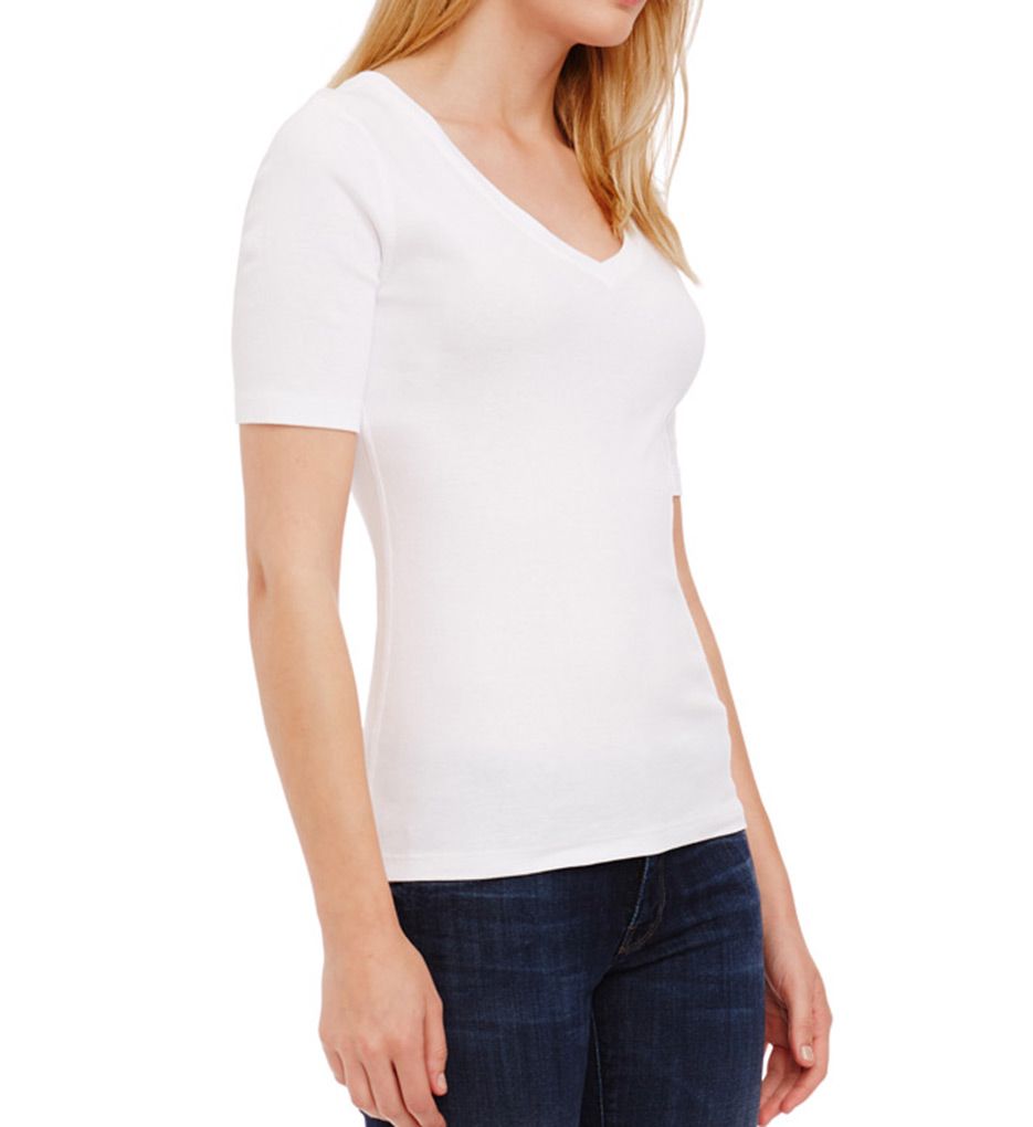 Cotton Knit Elbow Sleeve V-Neck Tee-acs