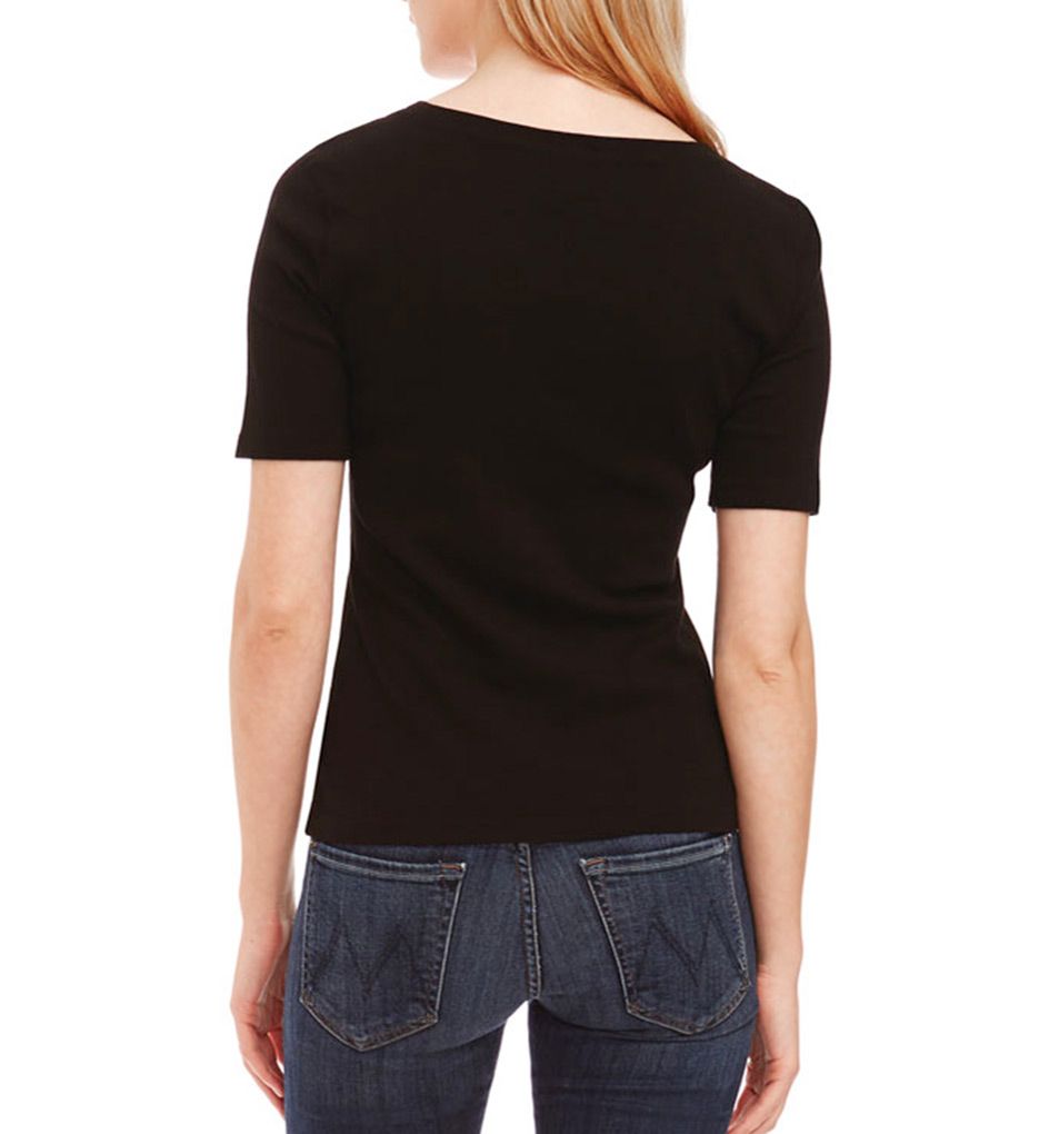 Cotton Knit Elbow Sleeve V-Neck Tee-bs