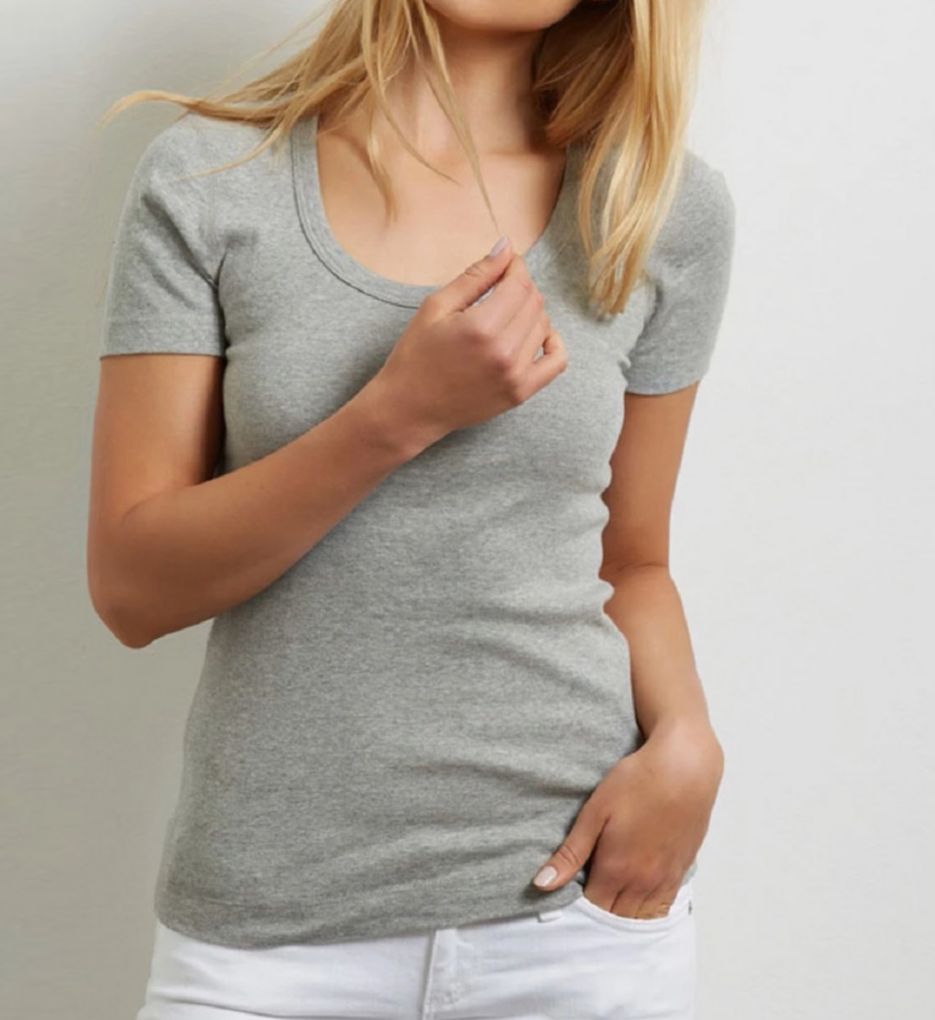 Three Dots 1x1 Short Sleeve Scoop Neck Tee 1s004 Three Dots T Shirts Tops