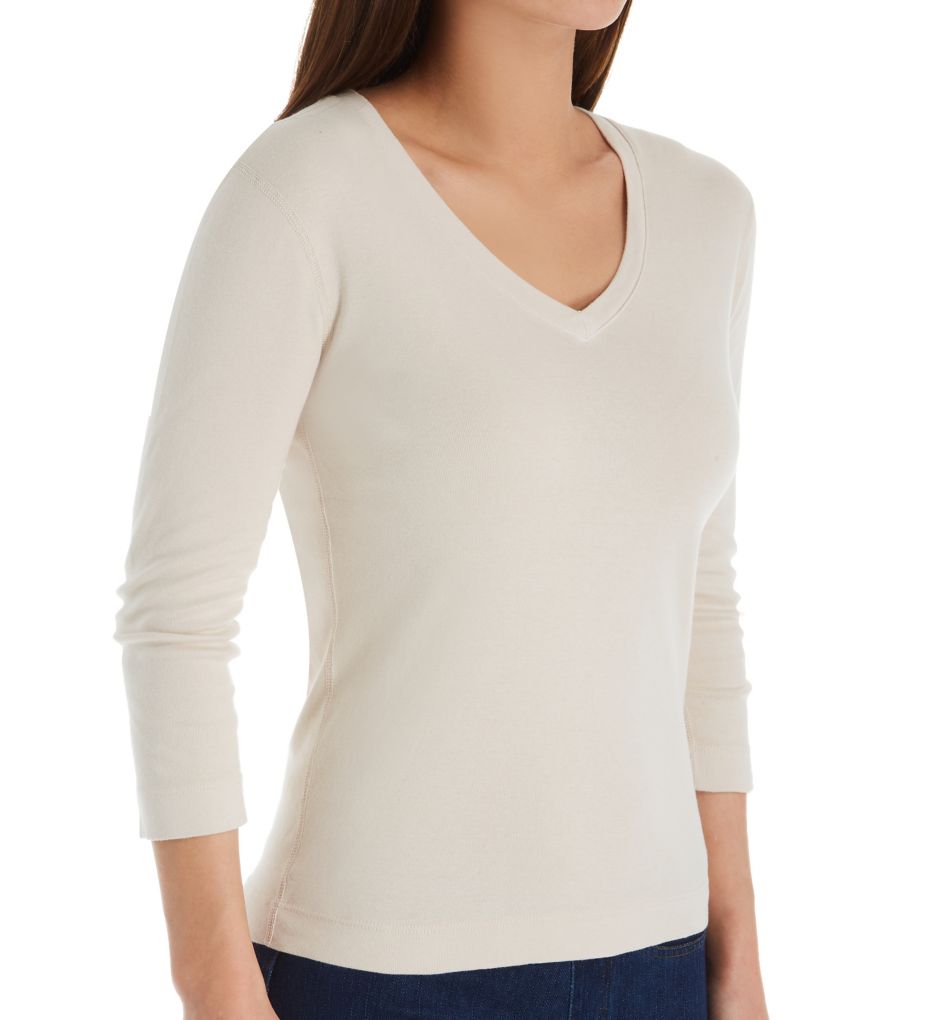 1x1 Deep V-Neck 3/4 Sleeve Tee-acs