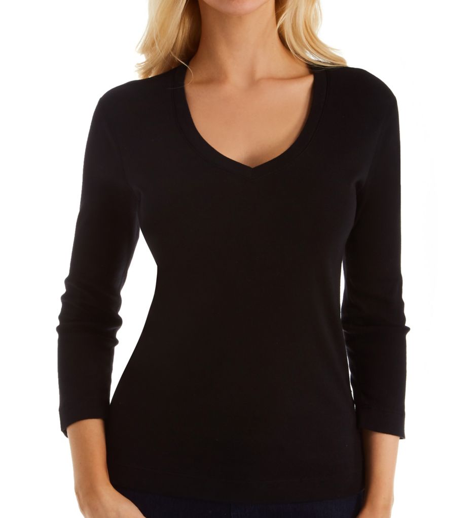 1x1 Deep V-Neck 3/4 Sleeve Tee-fs