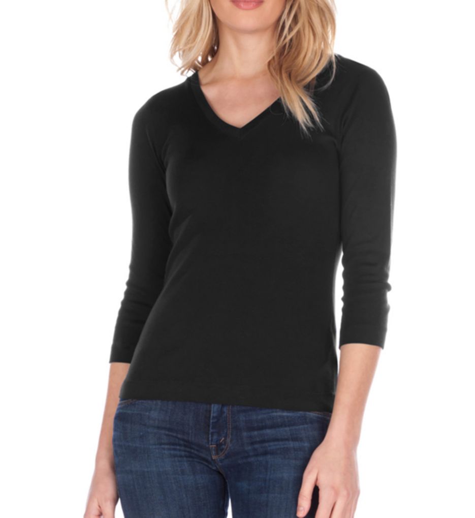 Three Dots 1x1 Deep V Neck 3 4 Sleeve Tee 4v003 Three Dots T Shirts Tops