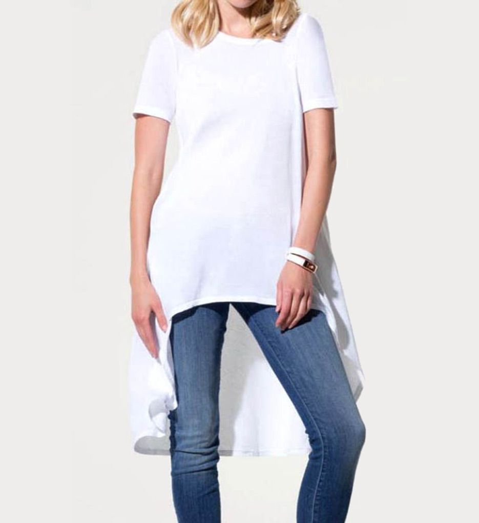 Jersey Colette Short Sleeve Scoop High Low Top-acs