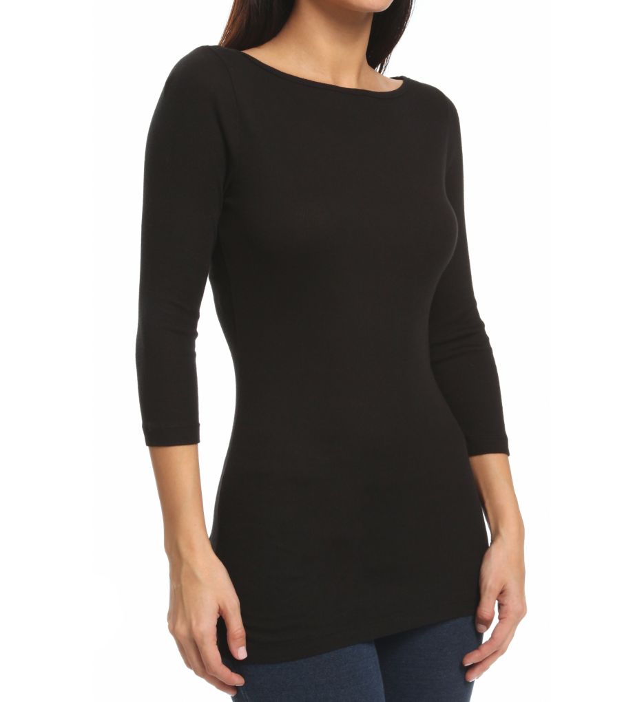 2X1 Mini Rib 3/4 Sleeve Boat Neck Top-acs