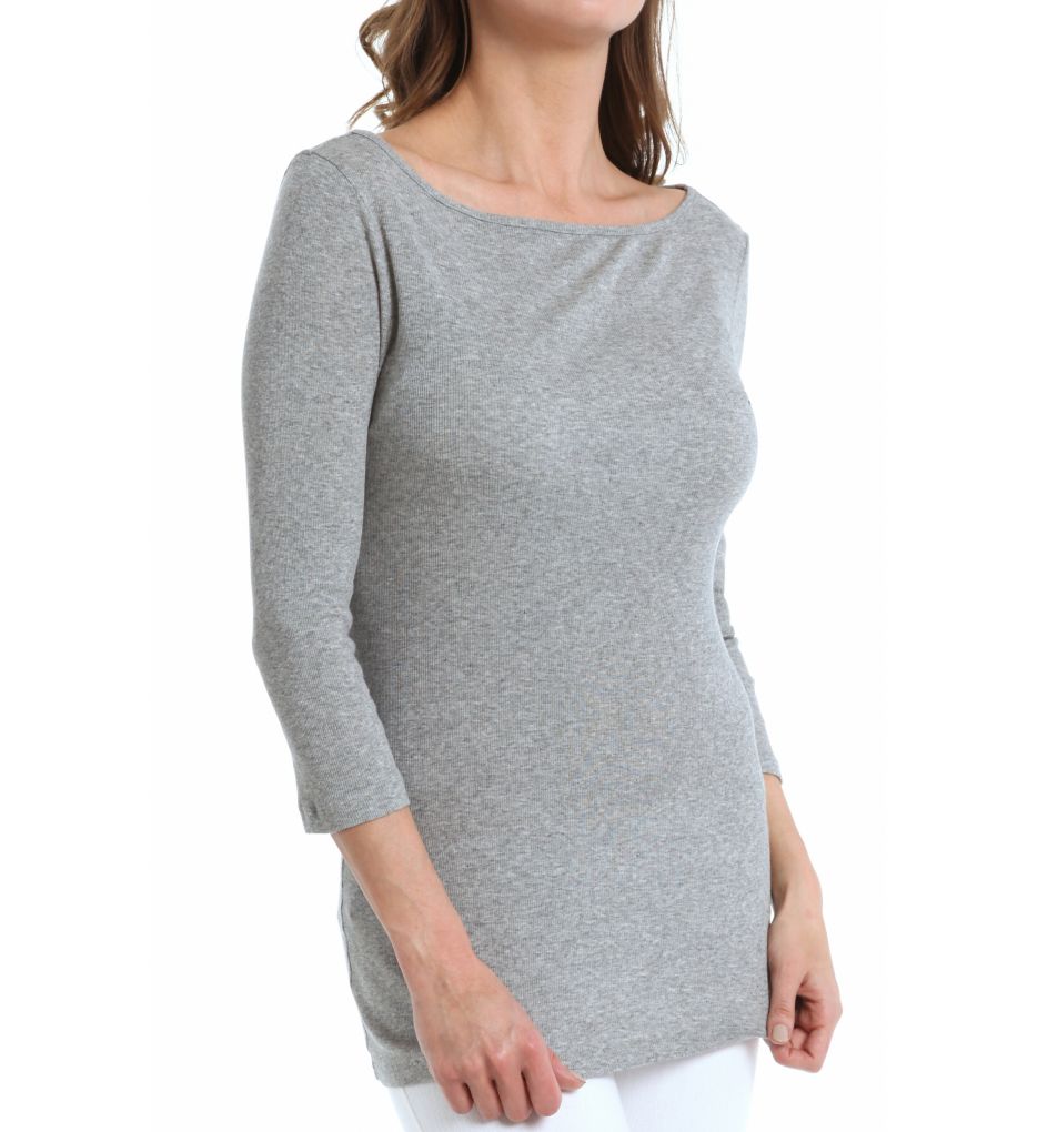 2X1 Mini Rib 3/4 Sleeve Boat Neck Top-acs