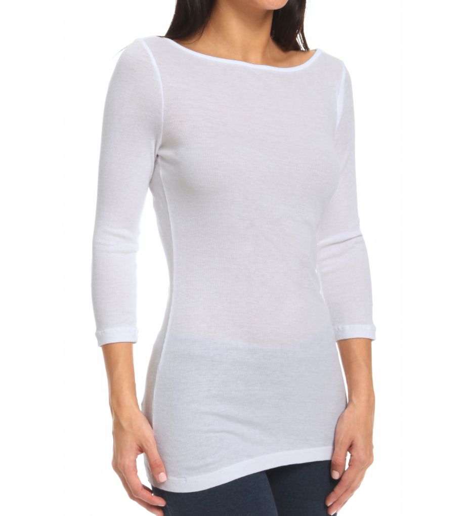 2X1 Mini Rib 3/4 Sleeve Boat Neck Top-acs